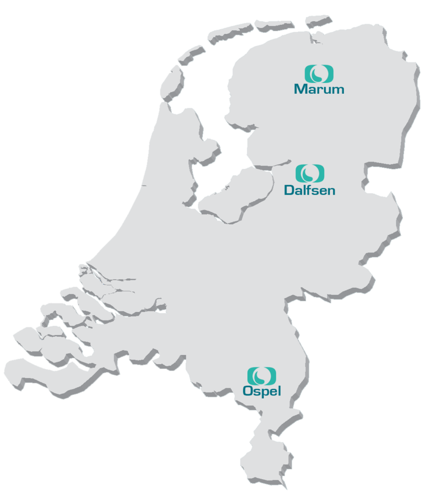 kaart van Nederland met daarop de vestigingen van Remon WaterWellness